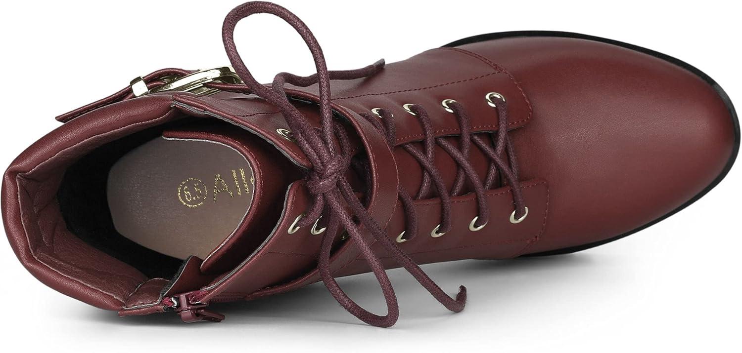 imageAllegra K Womens Platform Ankle Boots Lace Up Block Heels Combat BootsBurgundy