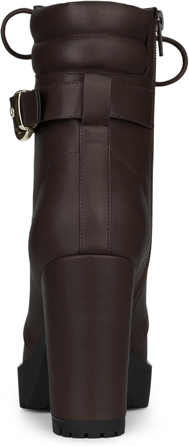 imageAllegra K Womens Platform Ankle Boots Lace Up Block Heels Combat BootsCoffee