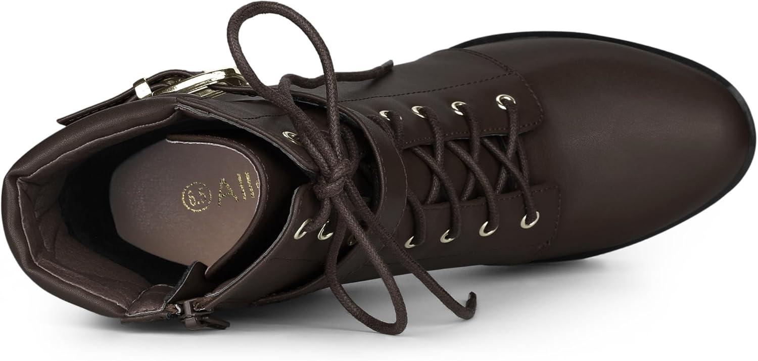 imageAllegra K Womens Platform Ankle Boots Lace Up Block Heels Combat BootsCoffee