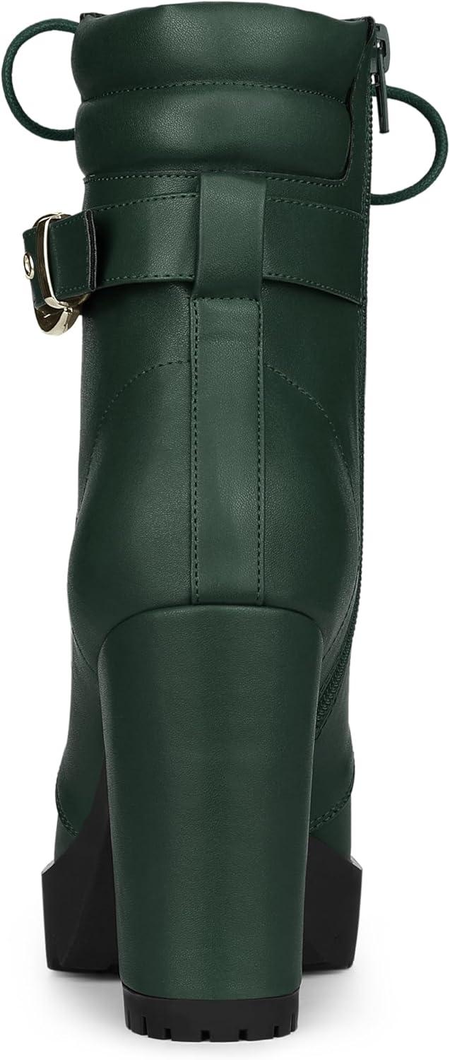 imageAllegra K Womens Platform Ankle Boots Lace Up Block Heels Combat BootsDark Green