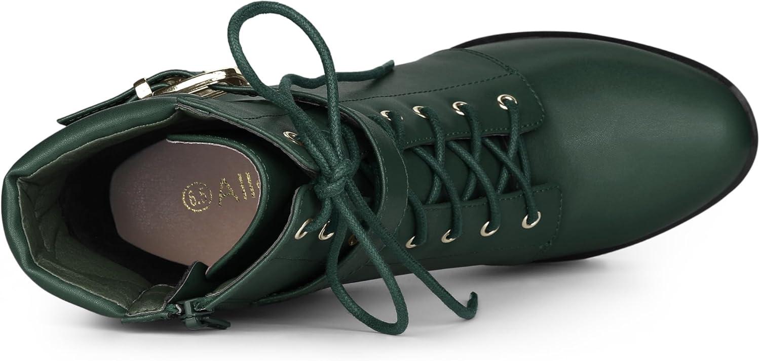 imageAllegra K Womens Platform Ankle Boots Lace Up Block Heels Combat BootsDark Green