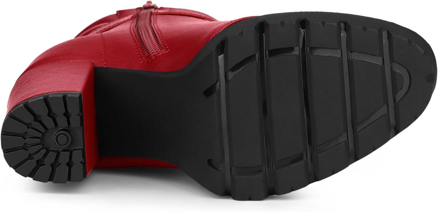 imageAllegra K Womens Platform Ankle Boots Lace Up Block Heels Combat BootsRed