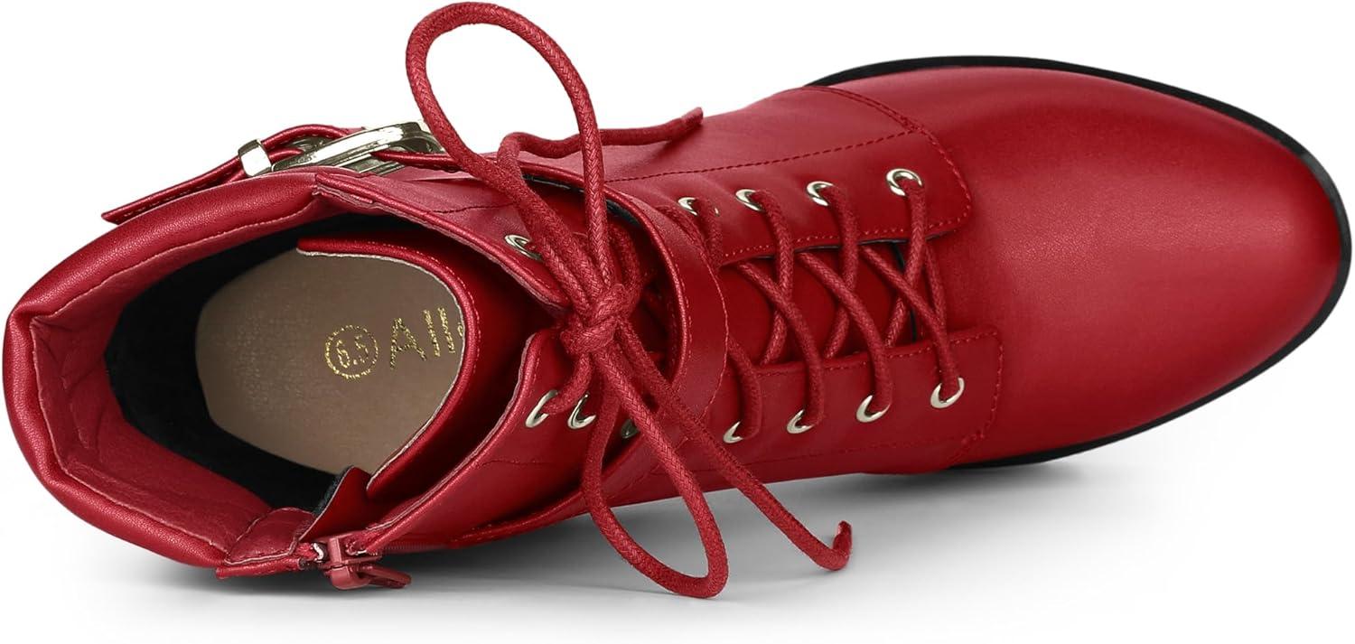 imageAllegra K Womens Platform Ankle Boots Lace Up Block Heels Combat BootsRed