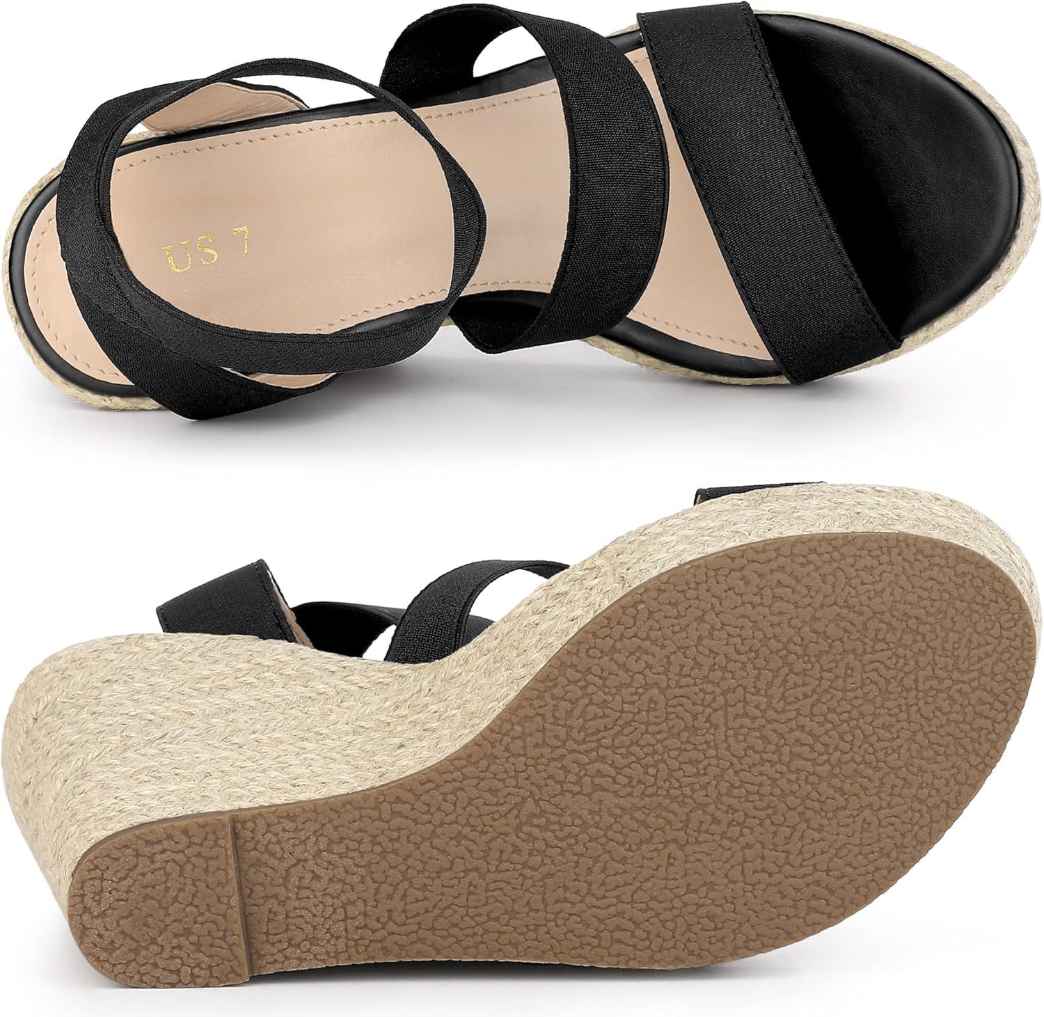imageAllegra K Womens Platform Ankle Elastic Straps Espadrilles Wedge SandalsBlack