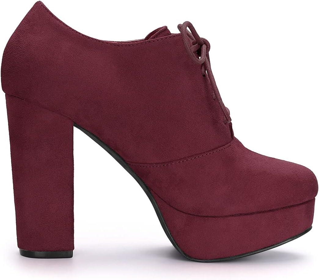 imageAllegra K Womens Platform Chunky Heel Lace Up BootiesBurgundy