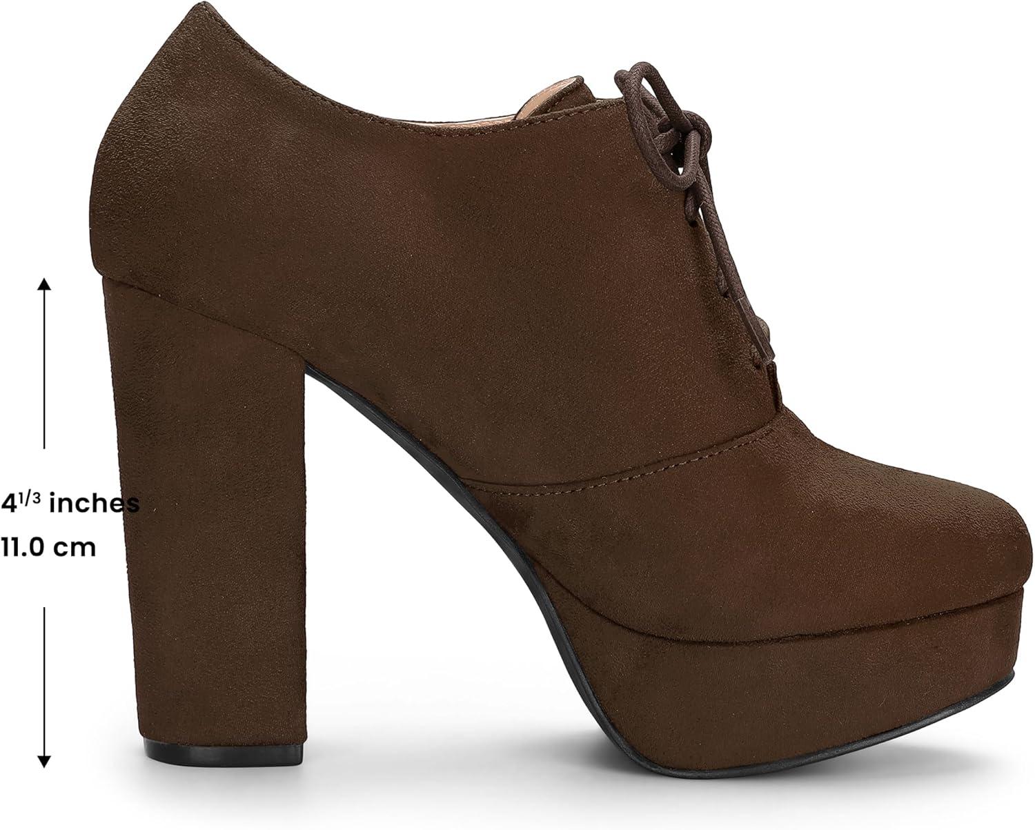 imageAllegra K Womens Platform Chunky Heel Lace Up BootiesDark Brown