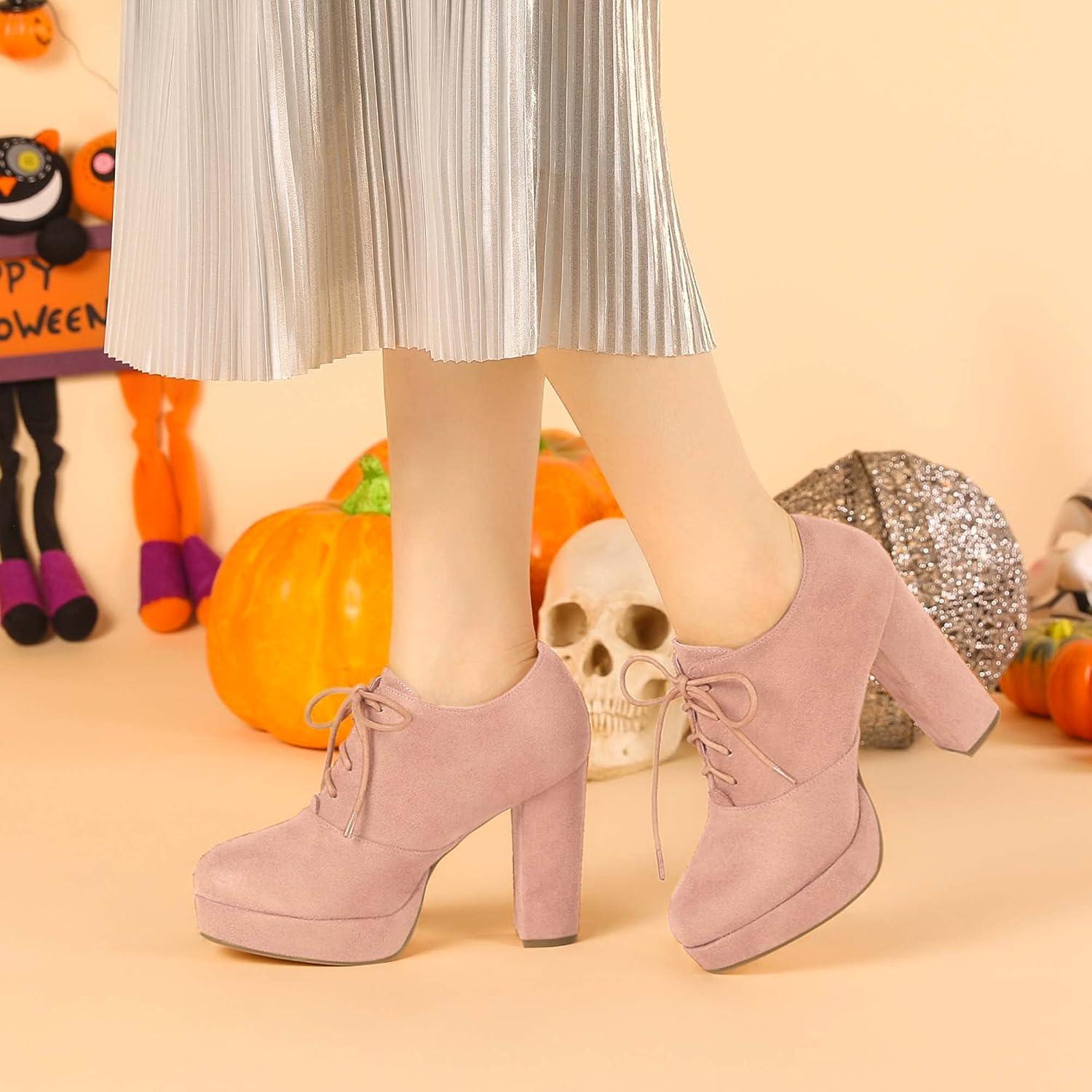 imageAllegra K Womens Platform Chunky Heel Lace Up BootiesDusty Pink