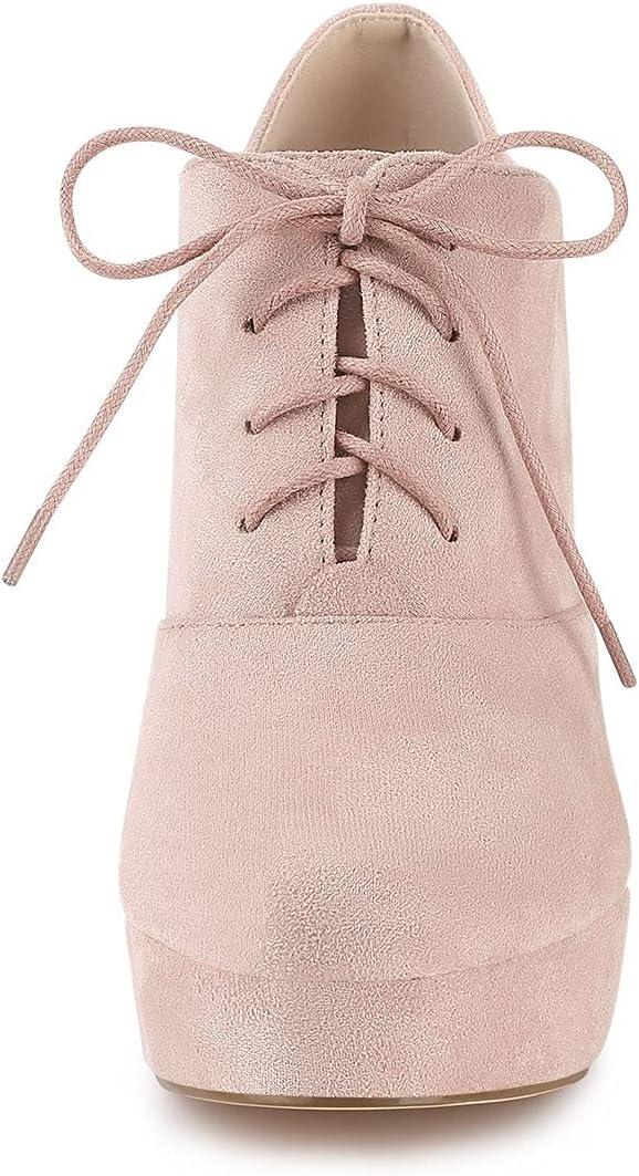imageAllegra K Womens Platform Chunky Heel Lace Up BootiesDusty Pink