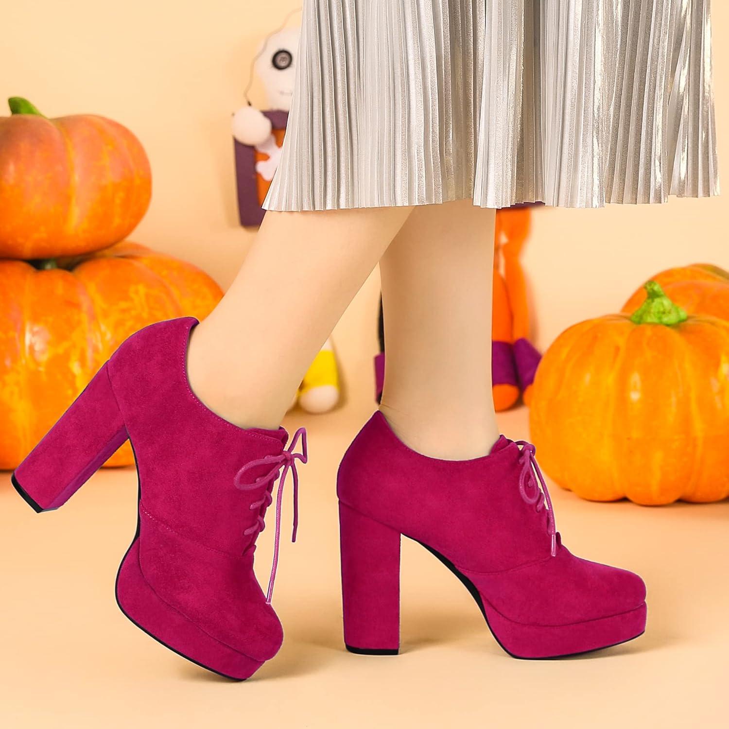 imageAllegra K Womens Platform Chunky Heel Lace Up BootiesHot Pink