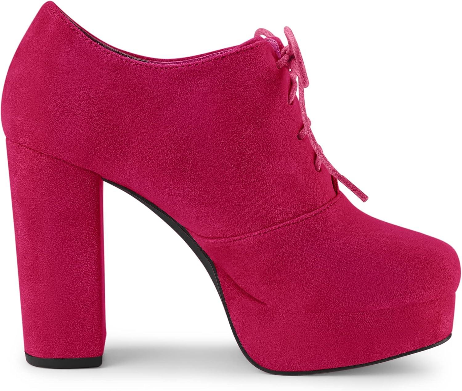 imageAllegra K Womens Platform Chunky Heel Lace Up BootiesHot Pink