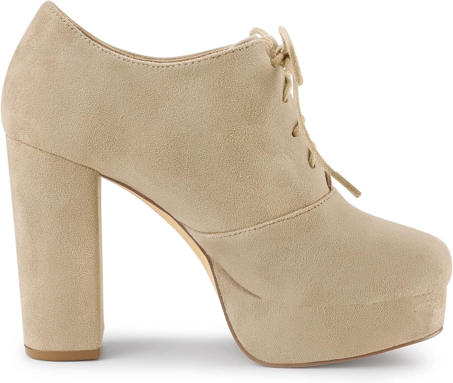 imageAllegra K Womens Platform Chunky Heel Lace Up BootiesKhaki