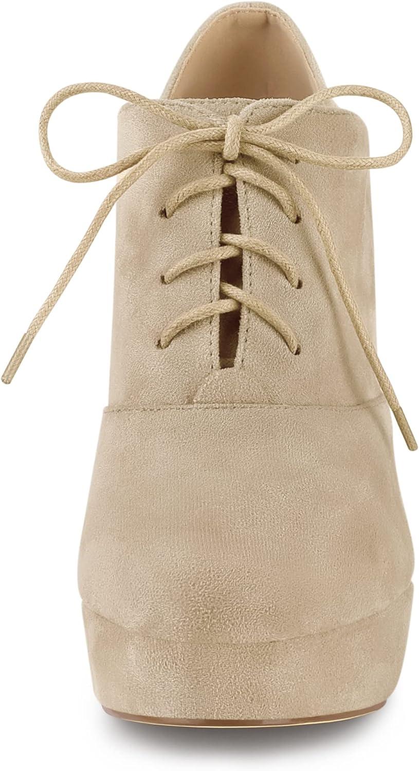 imageAllegra K Womens Platform Chunky Heel Lace Up BootiesKhaki