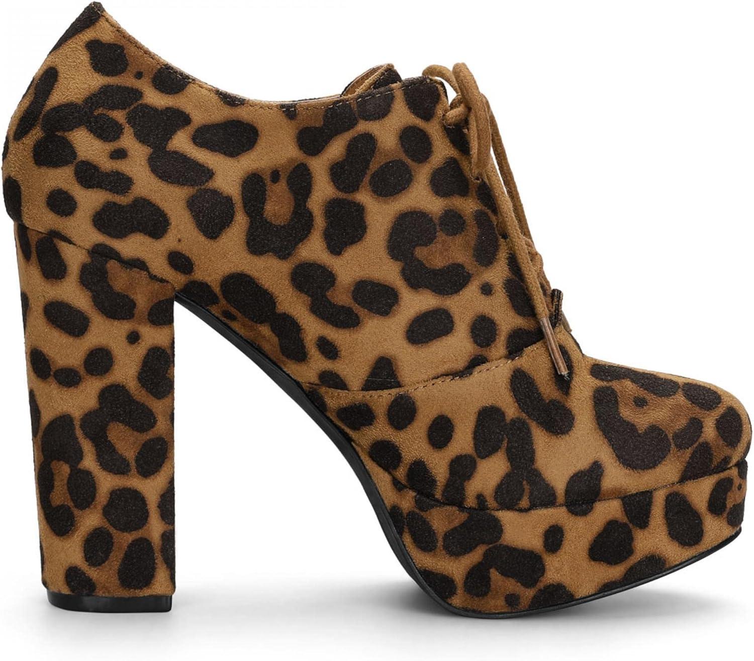 imageAllegra K Womens Platform Chunky Heel Lace Up BootiesLeopard