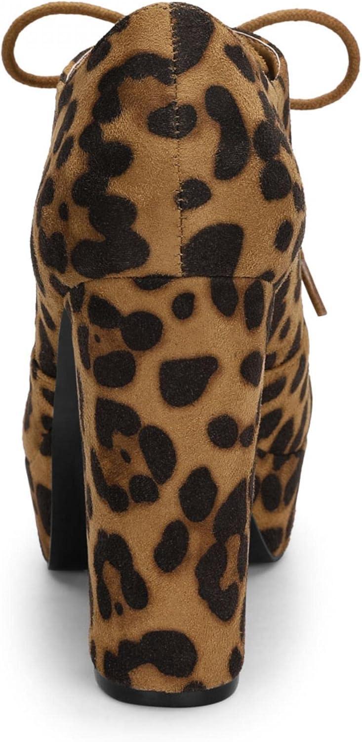 imageAllegra K Womens Platform Chunky Heel Lace Up BootiesLeopard