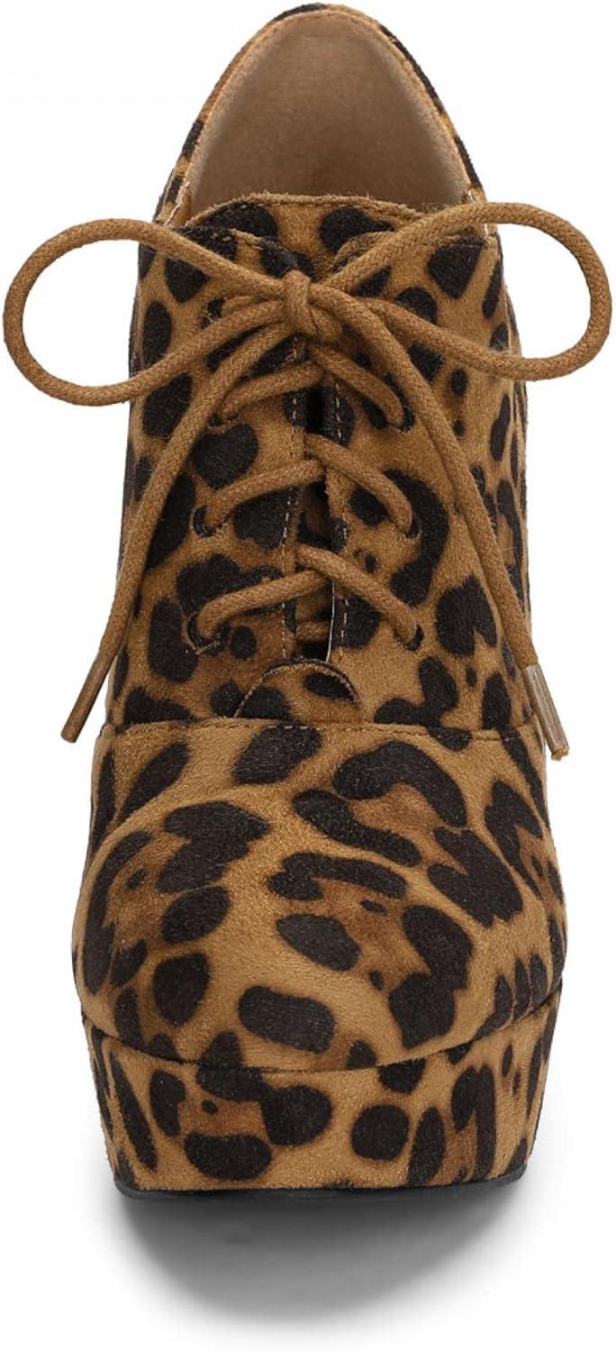 imageAllegra K Womens Platform Chunky Heel Lace Up BootiesLeopard