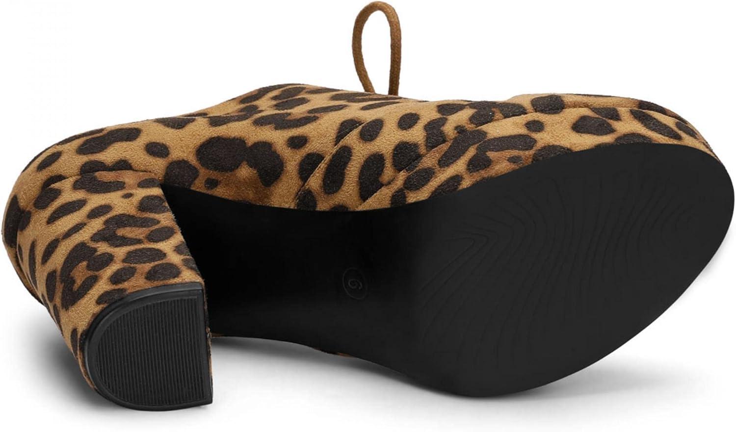 imageAllegra K Womens Platform Chunky Heel Lace Up BootiesLeopard
