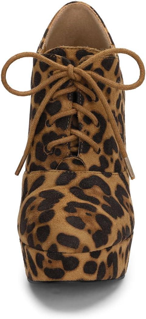 imageAllegra K Womens Platform Chunky Heel Lace Up BootiesLeopard