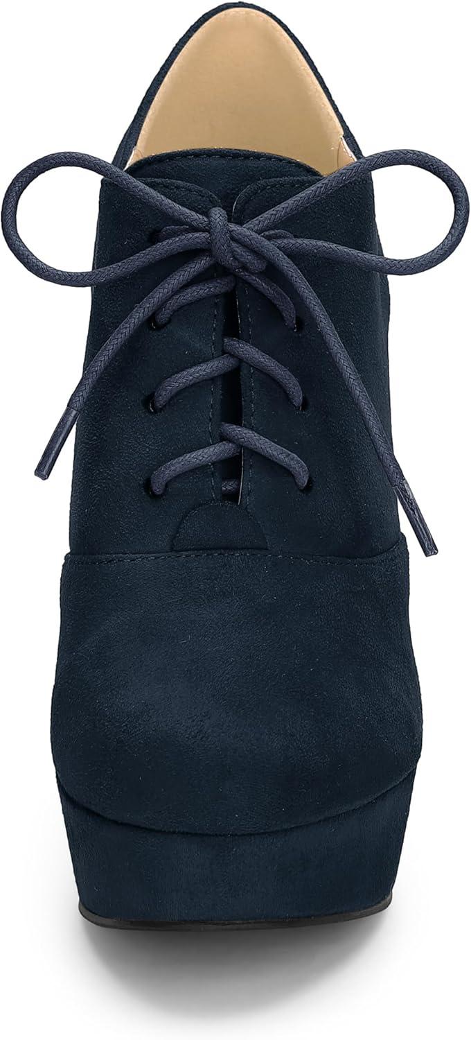 imageAllegra K Womens Platform Chunky Heel Lace Up BootiesNavy Blue