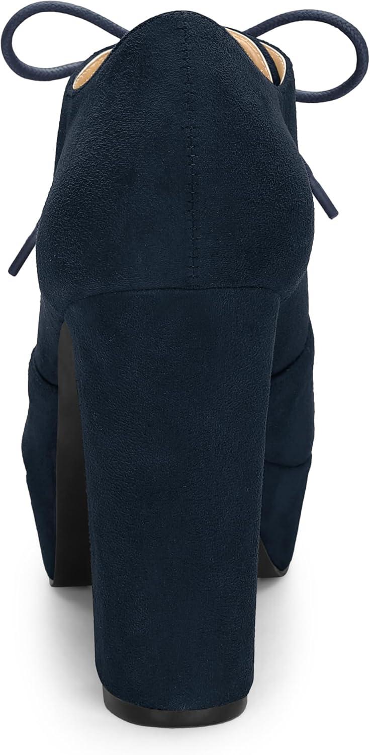 imageAllegra K Womens Platform Chunky Heel Lace Up BootiesNavy Blue