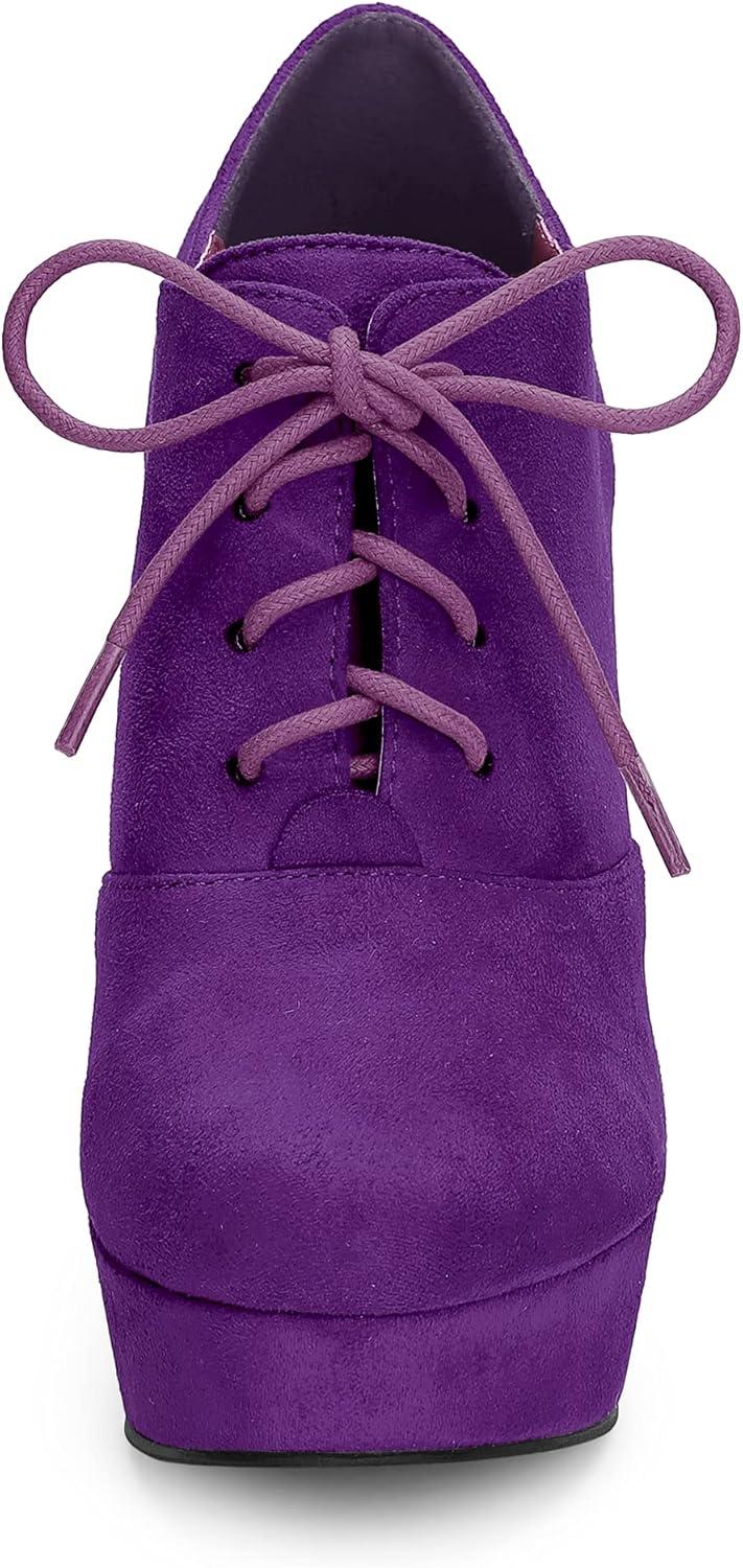 imageAllegra K Womens Platform Chunky Heel Lace Up BootiesPurple