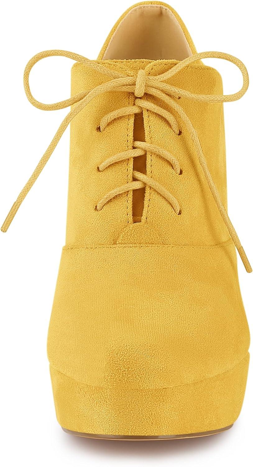imageAllegra K Womens Platform Chunky Heel Lace Up BootiesYellow