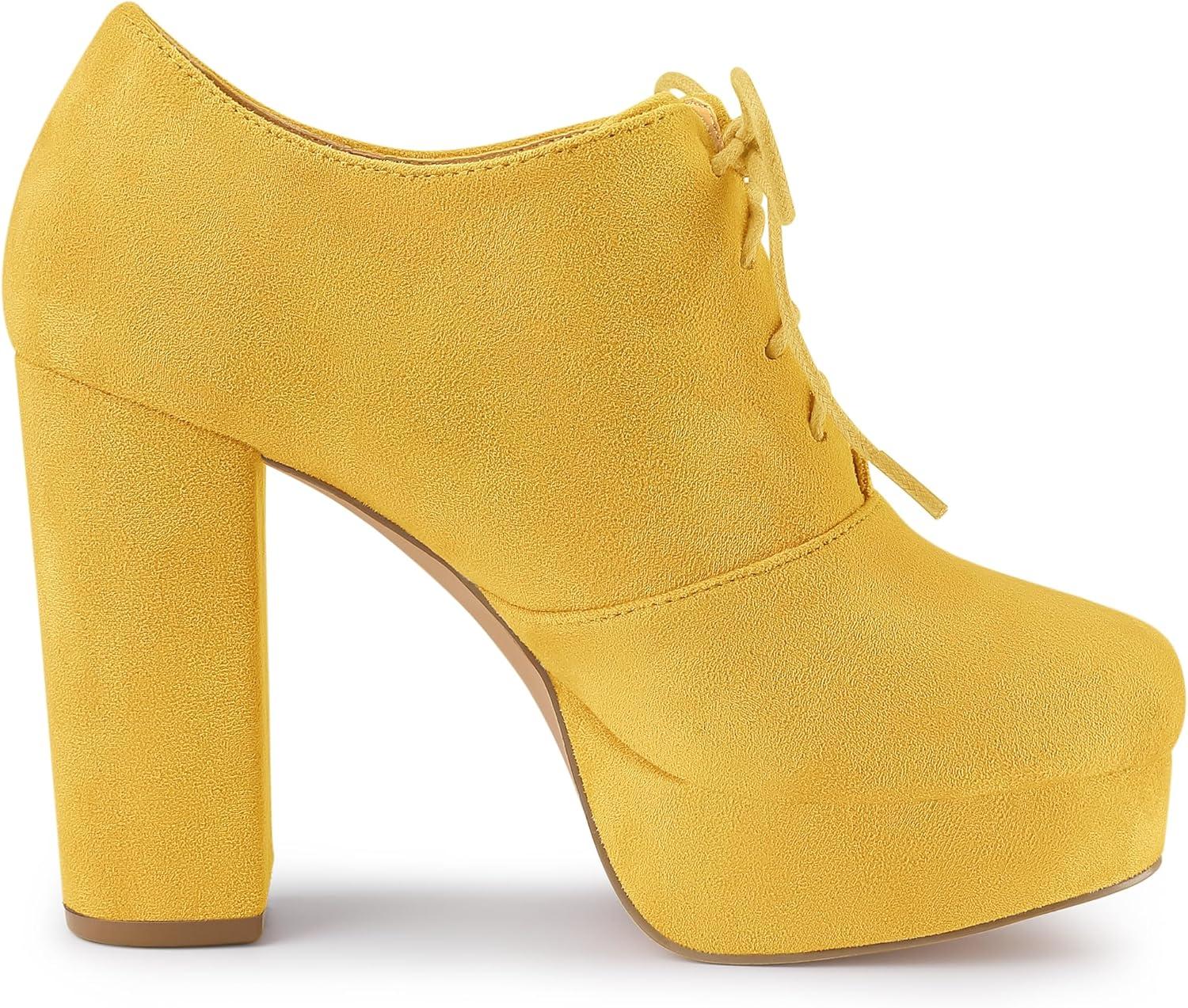 imageAllegra K Womens Platform Chunky Heel Lace Up BootiesYellow