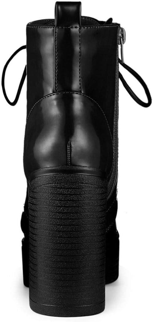 imageAllegra K Womens Platform Chunky High Heel Lace Up Combat BootsBlack
