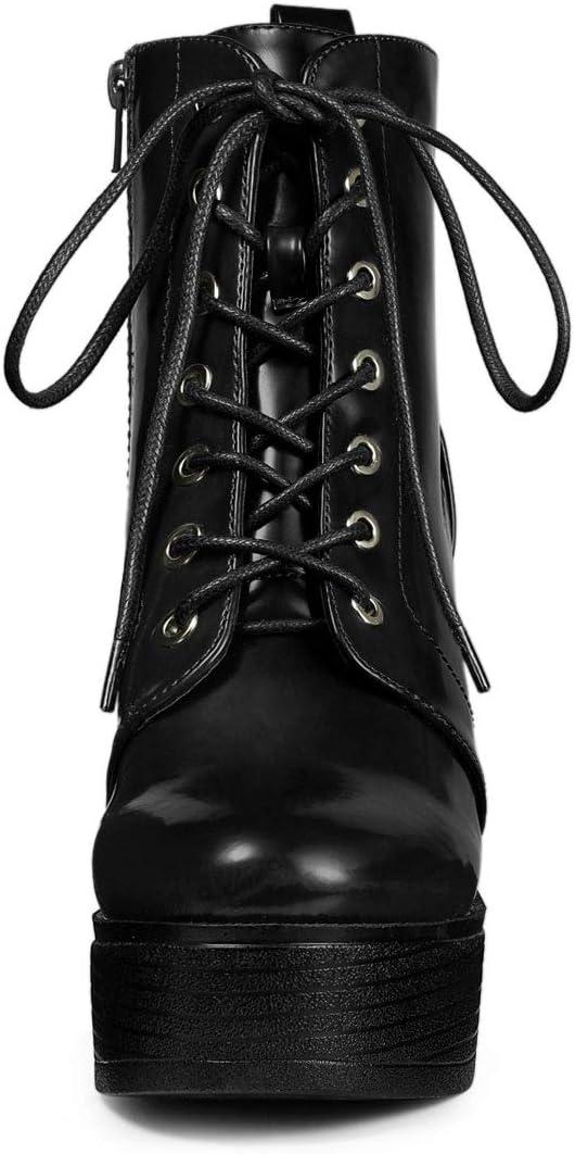 imageAllegra K Womens Platform Chunky High Heel Lace Up Combat BootsBlack