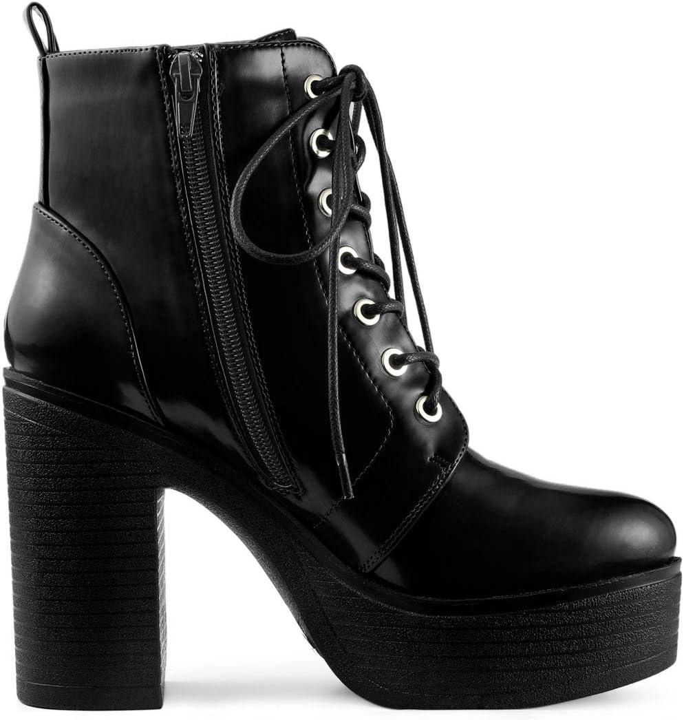 imageAllegra K Womens Platform Chunky High Heel Lace Up Combat BootsBlack