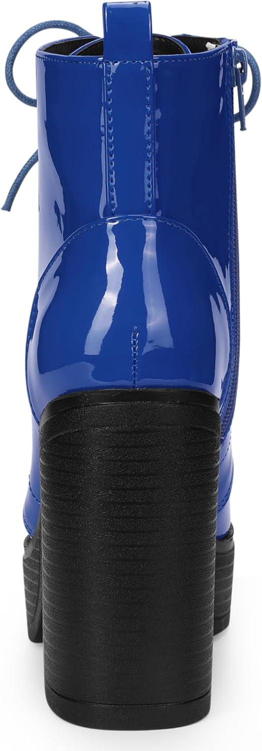 imageAllegra K Womens Platform Chunky High Heel Lace Up Combat BootsBlue