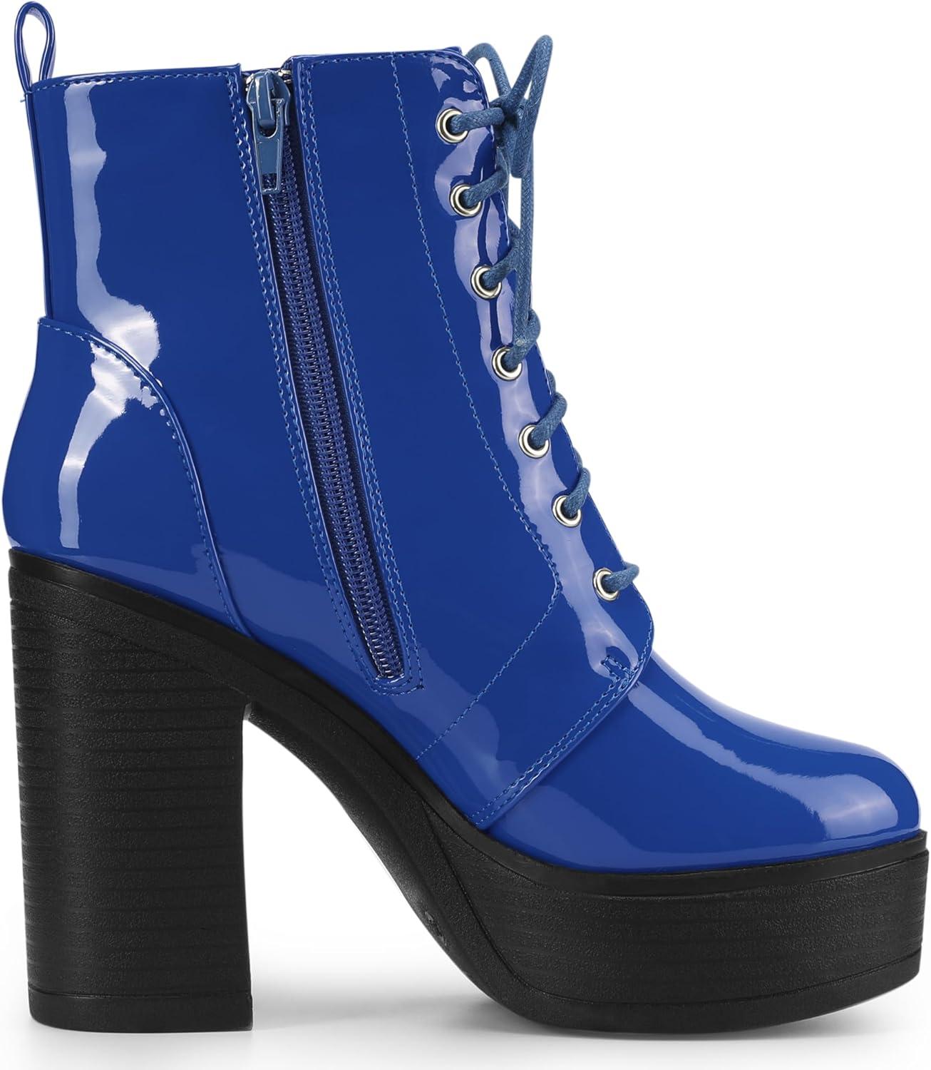 imageAllegra K Womens Platform Chunky High Heel Lace Up Combat BootsBlue