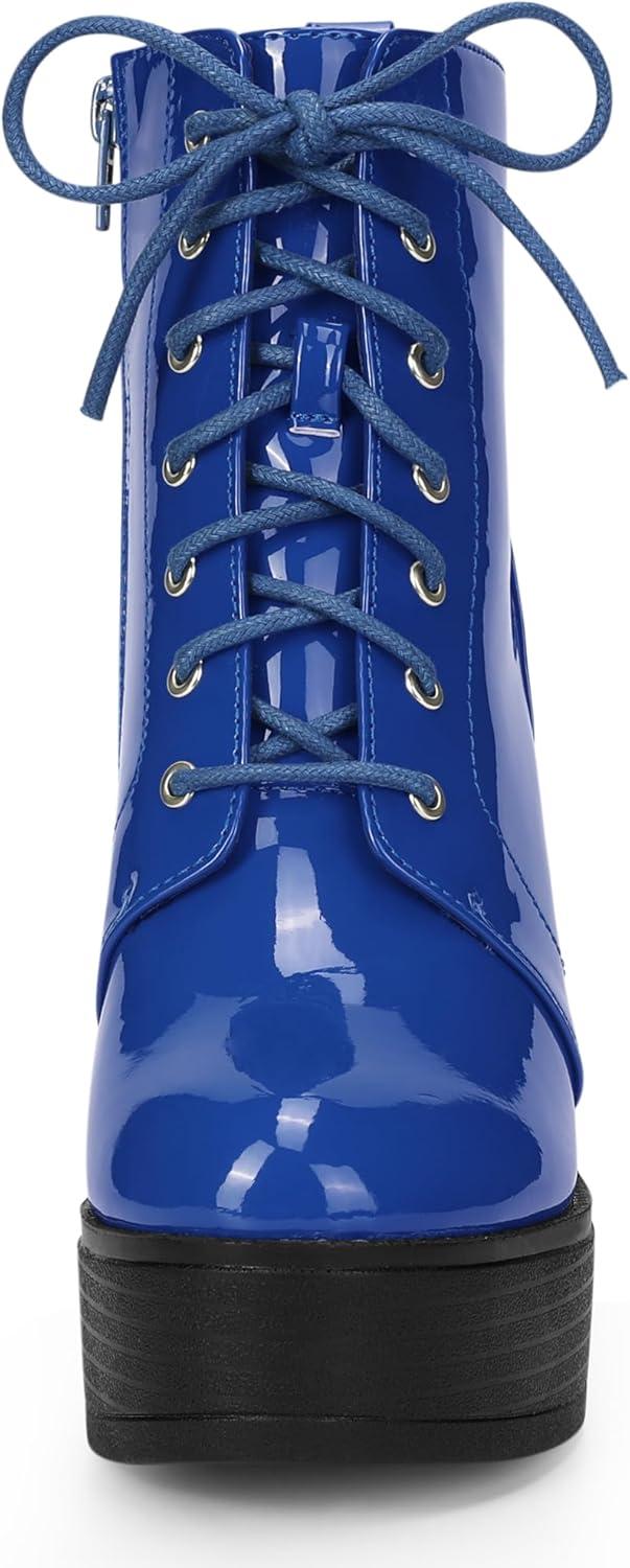 imageAllegra K Womens Platform Chunky High Heel Lace Up Combat BootsBlue