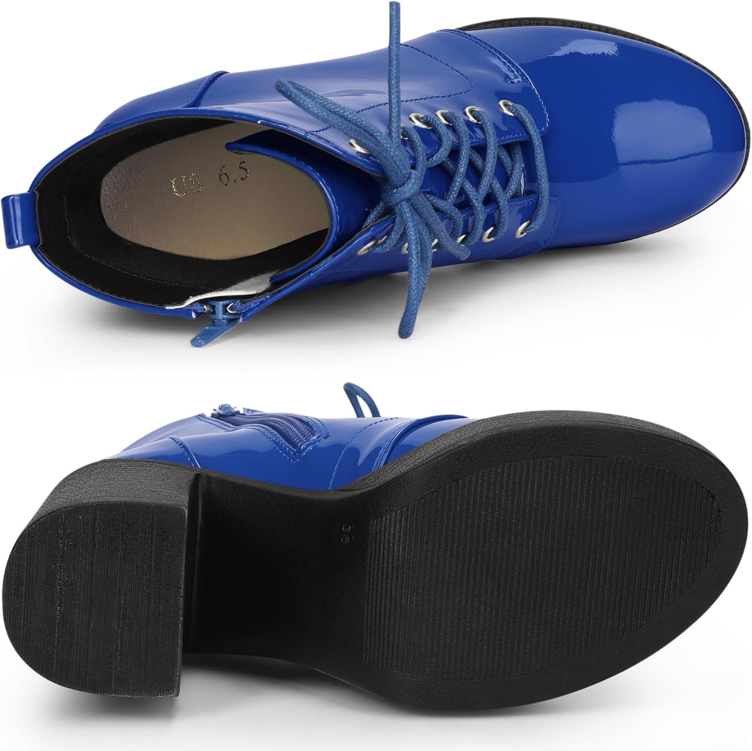 imageAllegra K Womens Platform Chunky High Heel Lace Up Combat BootsBlue