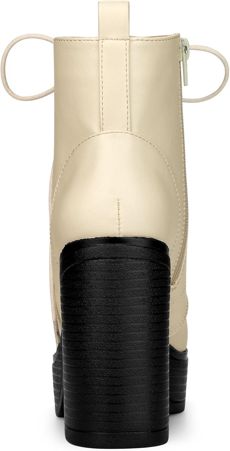 imageAllegra K Womens Platform Chunky High Heel Lace Up Combat BootsCream