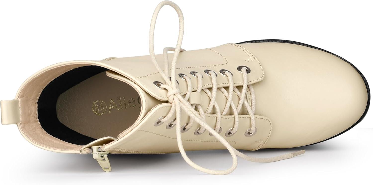 imageAllegra K Womens Platform Chunky High Heel Lace Up Combat BootsCream