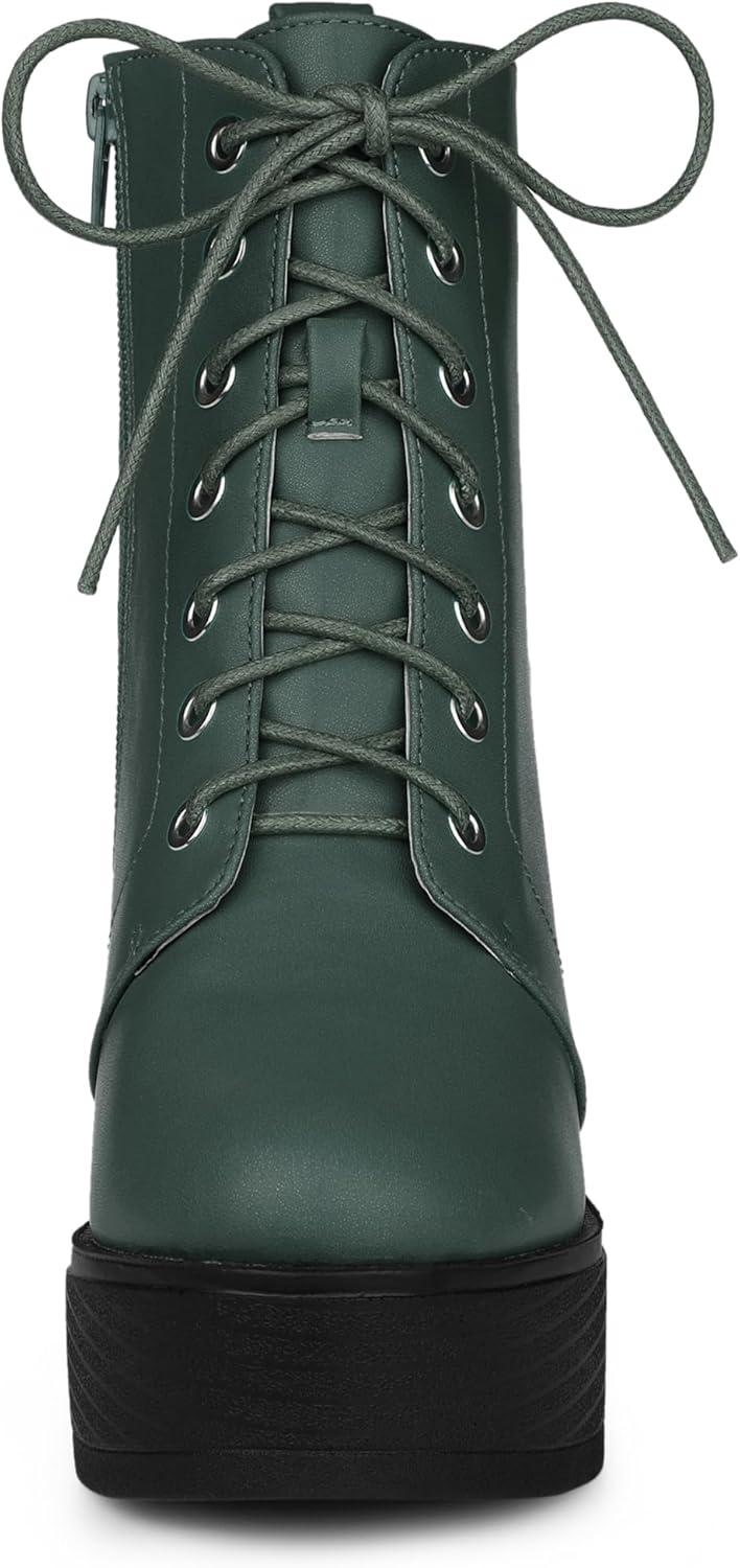 imageAllegra K Womens Platform Chunky High Heel Lace Up Combat BootsDark Green