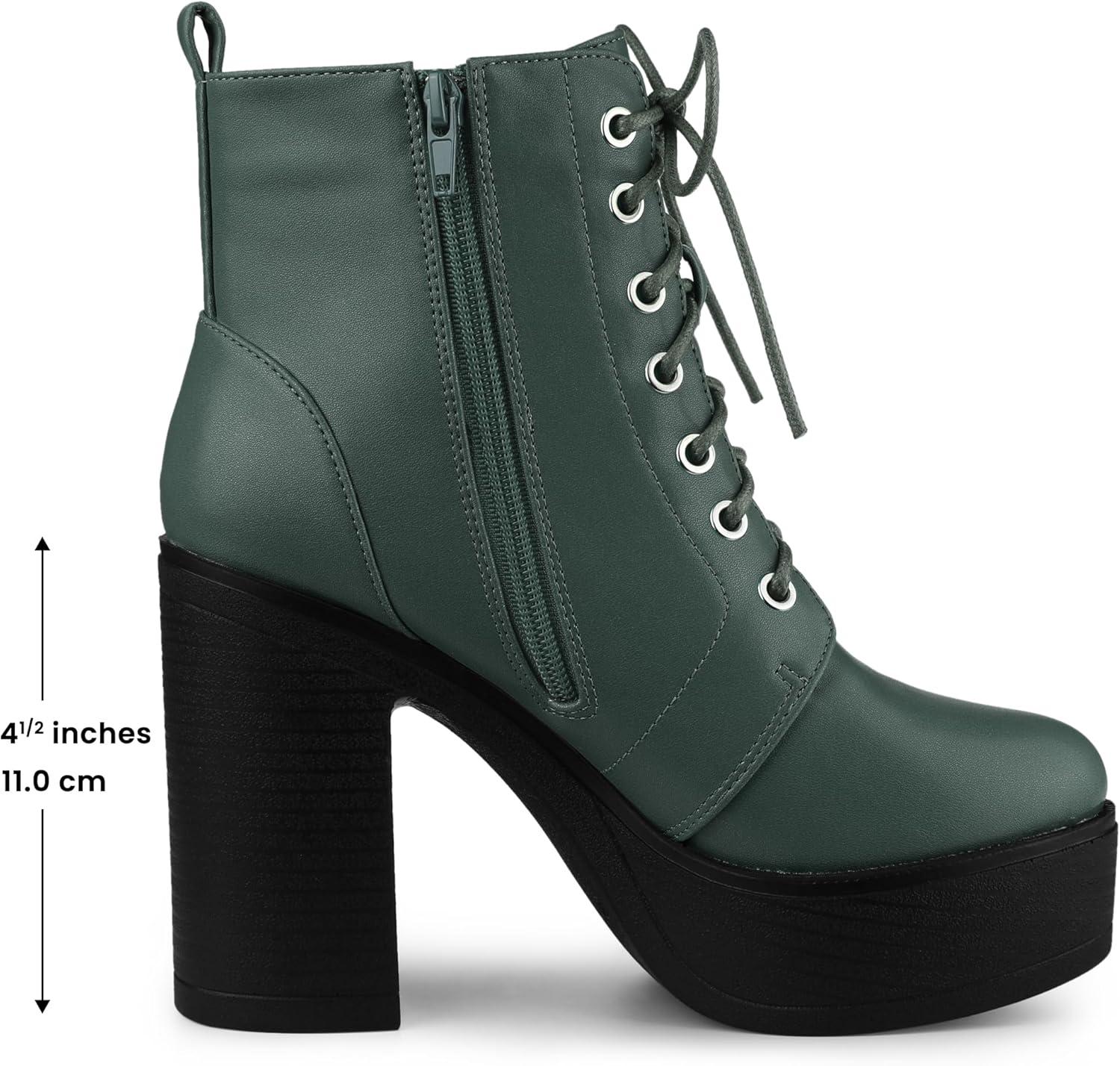 imageAllegra K Womens Platform Chunky High Heel Lace Up Combat BootsDark Green