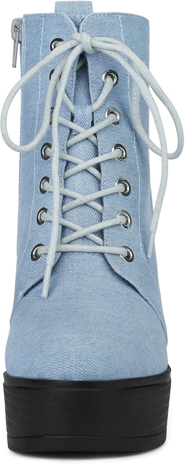 imageAllegra K Womens Platform Chunky High Heel Lace Up Combat BootsDenim Blue