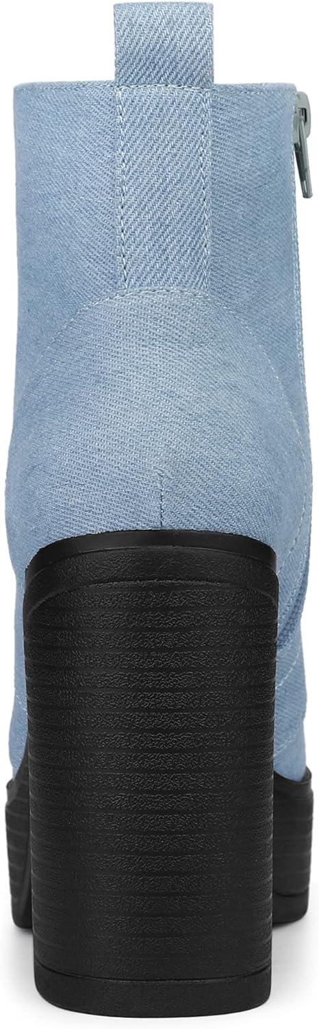 imageAllegra K Womens Platform Chunky High Heel Lace Up Combat BootsDenim Blue
