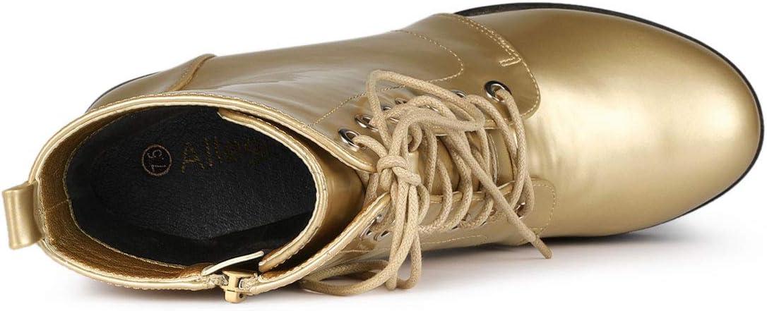 imageAllegra K Womens Platform Chunky High Heel Lace Up Combat BootsGold