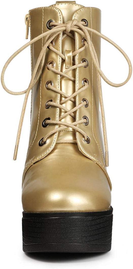 imageAllegra K Womens Platform Chunky High Heel Lace Up Combat BootsGold