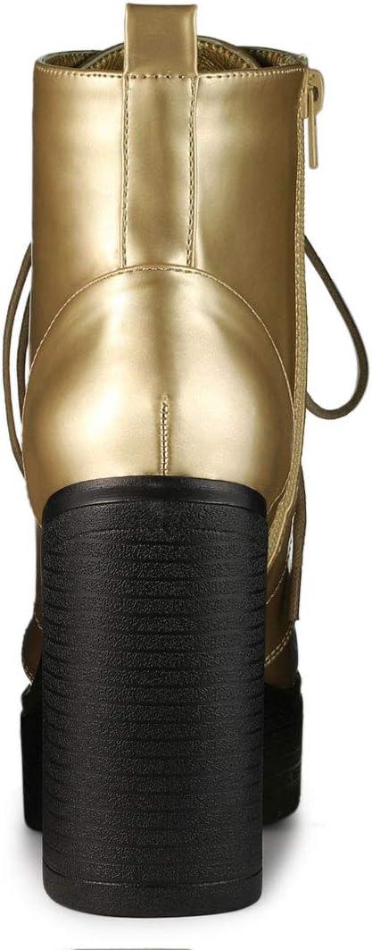 imageAllegra K Womens Platform Chunky High Heel Lace Up Combat BootsGold