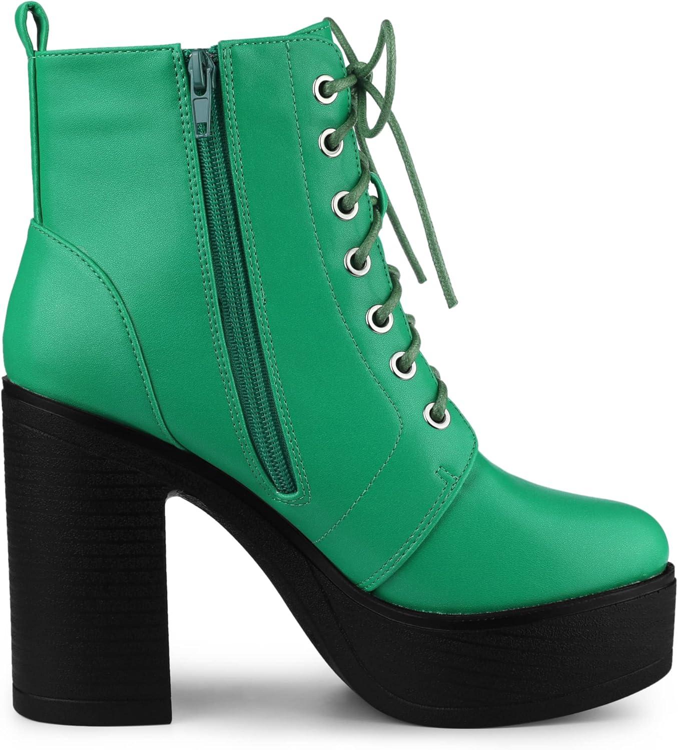 imageAllegra K Womens Platform Chunky High Heel Lace Up Combat BootsGrass Green