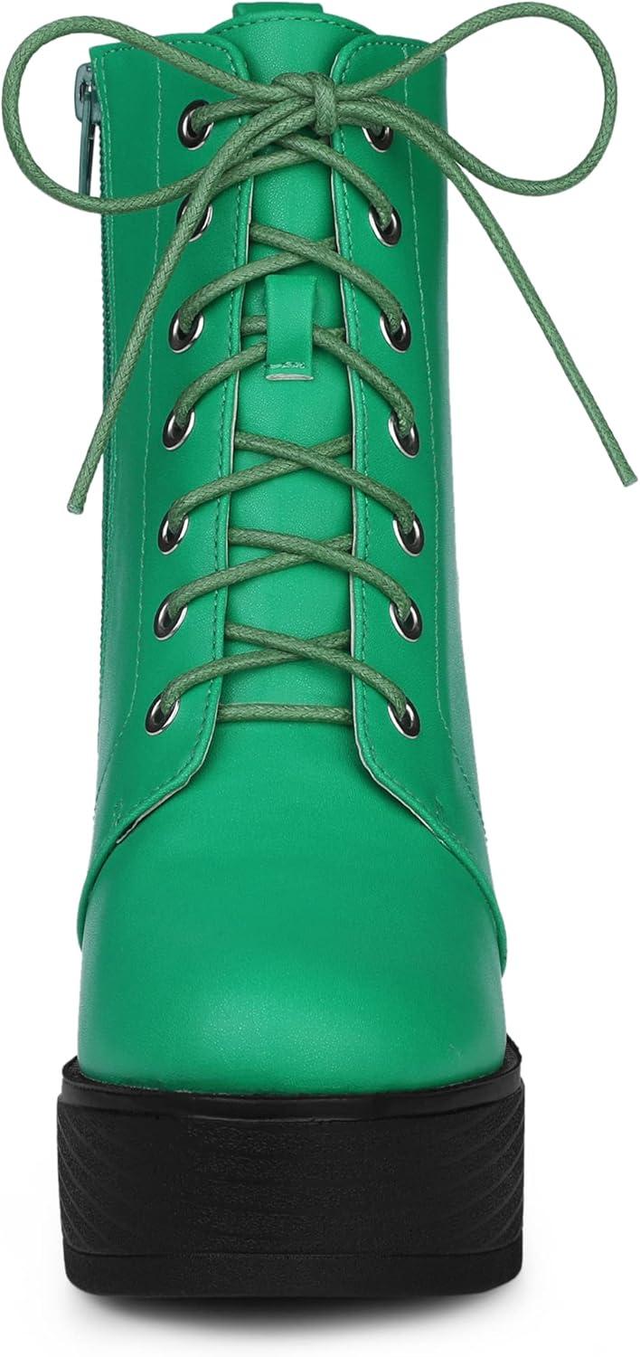 imageAllegra K Womens Platform Chunky High Heel Lace Up Combat BootsGrass Green