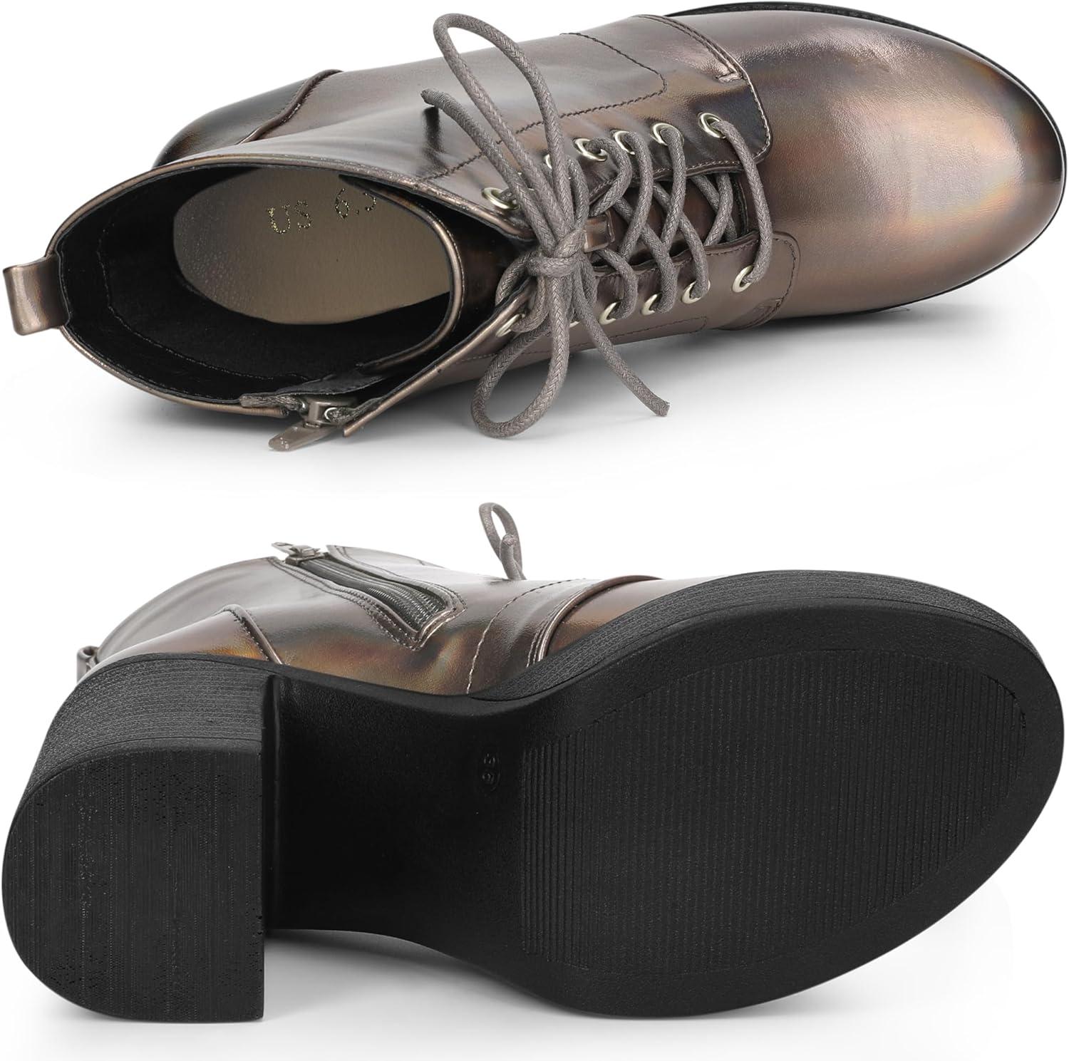 imageAllegra K Womens Platform Chunky High Heel Lace Up Combat BootsGunmetal