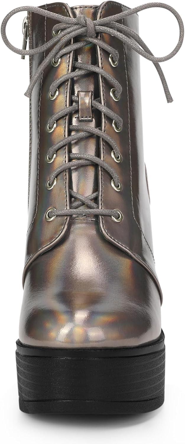 imageAllegra K Womens Platform Chunky High Heel Lace Up Combat BootsGunmetal