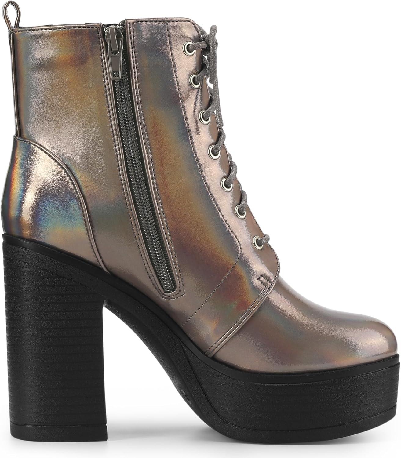 imageAllegra K Womens Platform Chunky High Heel Lace Up Combat BootsGunmetal