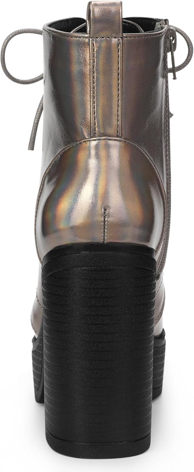 imageAllegra K Womens Platform Chunky High Heel Lace Up Combat BootsGunmetal