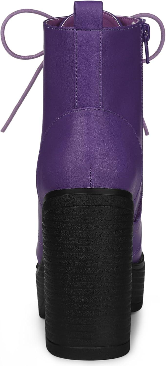 imageAllegra K Womens Platform Chunky High Heel Lace Up Combat BootsPurple