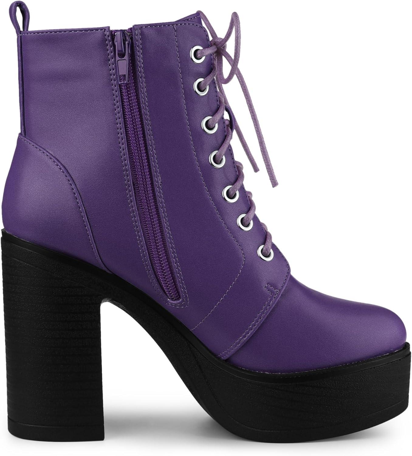 imageAllegra K Womens Platform Chunky High Heel Lace Up Combat BootsPurple